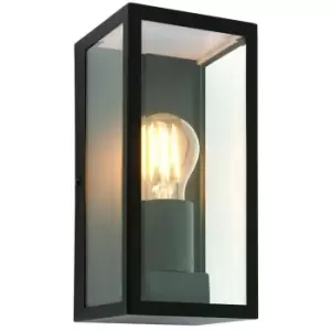 Image of IP44 Outdoor Wall Light Matt Black & Glass Rectangle Box Lantern 28W E27 Edison
