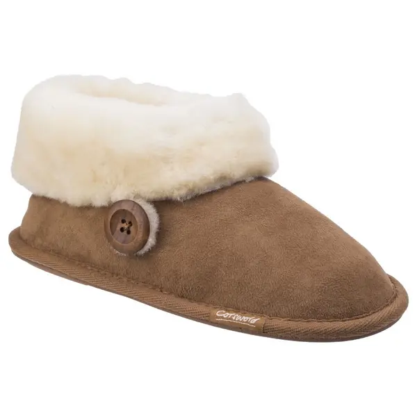 Image of Cotswold Womens Wotton Pull On Sheepskin Bootie Slippers - UK 5 Brown female GDE2718CHE5