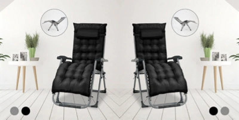 Image of Smart Living Zero Gravity Reclining Chair With Cushion & Pillow - Black X 2