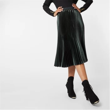 Image of Biba BIBA Pleated Luxe Midi Skirt - Green Metallic