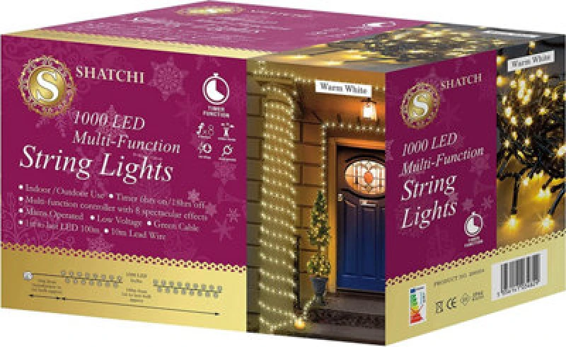 Image of Shatchi 1000 Warm White LEDs Multifunction Timer Outdoor String Fairy Lights 100M White unisex