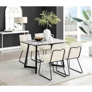 Image of Furniture Box Carson White Marble Effect Dining Table and 4 Cream Menen Chairs