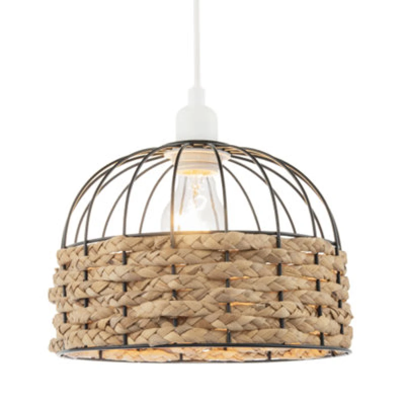 Image of Happy Homewares Traditional Birds Cage Black Easy Fit Pendant Shade With Paper Rope