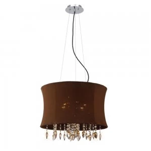 Image of Ceiling Pendant 4 Light with Brown Shade Polished Chrome, Coffee Crystal