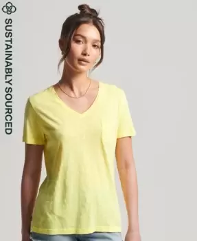 Image of Superdry Womens Organic Cotton Pocket V-Neck T-Shirt Yellow / Beacon Yellow - Size: 16