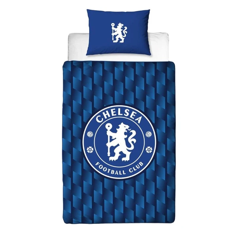Image of Chelsea FC Geometric Duvet Cover Set in Blue Size: Single Blue Unisex Single