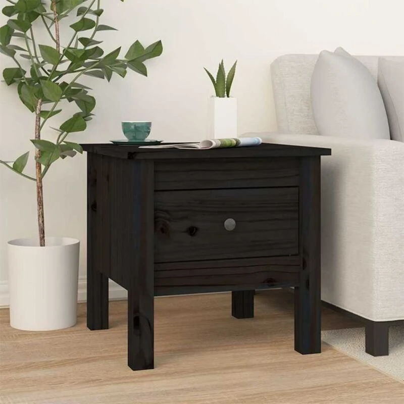Image of Vidaxl Side Table Black 40X40X39cm Solid Wood Pine, Black 813792