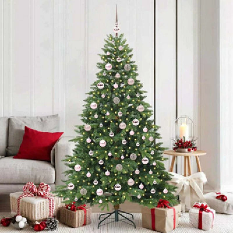 Image of vidaXL Artificial Christmas Tree with 300 LEDs, Pink Balls Green 180 x 117cm PE and PVC, Green 3397551