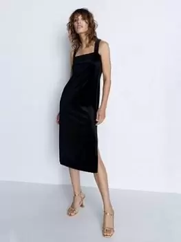 Image of Warehouse Velvet Strappy Cross Back Midi Dress - Black, Size S, Women