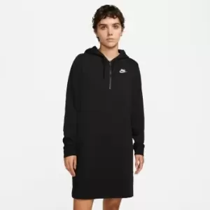 Image of Club Fleece Hoodie Dress with Embroidered Logo and Half Zip in Cotton Mix