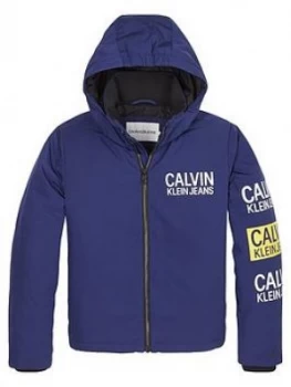 Image of Calvin Klein Jeans Boys Stamp Logo Zip Through Hoodie - Blue