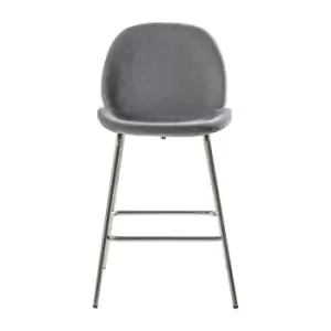 Image of Gallery Interiors Set of 2 Flanagan Velvet Bar Stools in Light Grey
