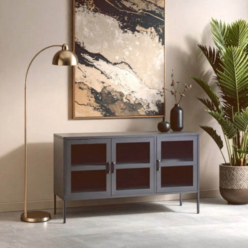 Image of Orsina Industrial Three Door Grey Metal Sideboard, Adjustable Mid Century Sideboard, Versatile Modern Sideboard
