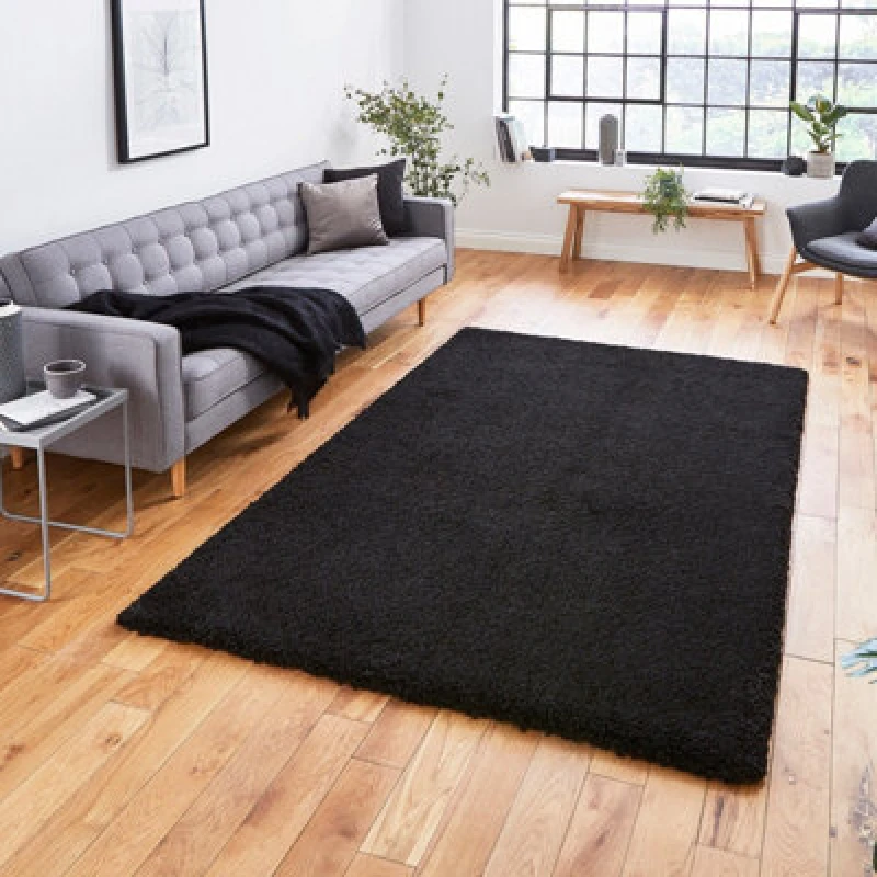 Image of (80x150cm) Sierra 9000 Shaggy Rugs in Black High Dense Soft Polypropylene Mats