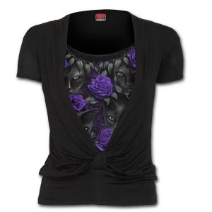 Image of The Watchers Allover 2In1 Gathered Knot Womens Medium Short Sleeve Top - Black