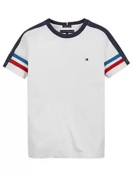 Image of Tommy Hilfiger Boys Varsity Sleeve Detail T-Shirt - White, Size 6 Years