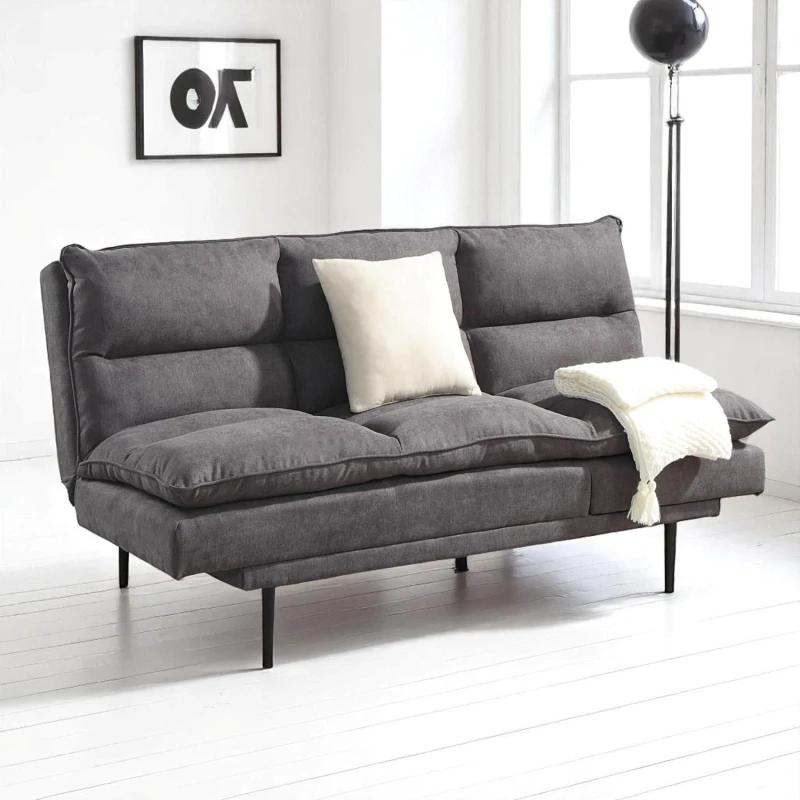 Image of OAT Home Sennen Cushion Padded Fabric 3 Seater Large Single Clic-Clac Sofa Bed in Charcoal Charcoal Unisex 3 Seater