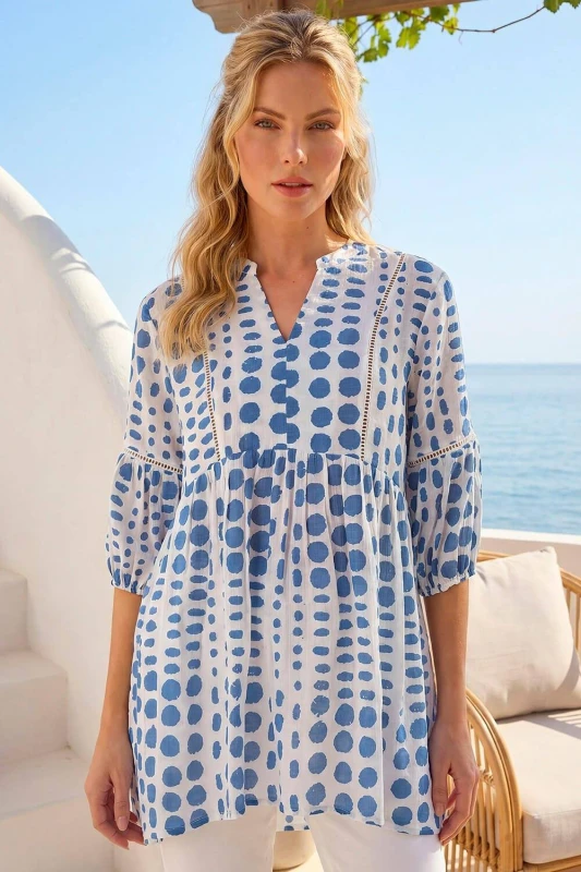 Image of Roman Womens Spot Print Tunic Top in Blue Size: 14 Blue Female 14