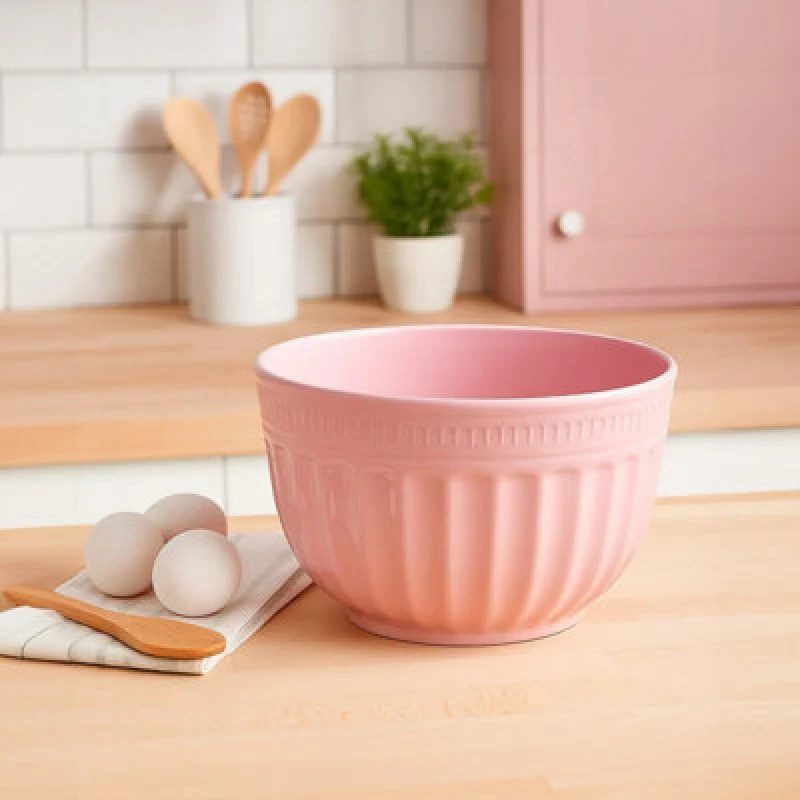 Image of Premier Housewares Versatile Medium Pink Mixing Bowl, Durable Mixing Bowl, Spacious Lightweight Rounded Serving Salad Bowl Pink