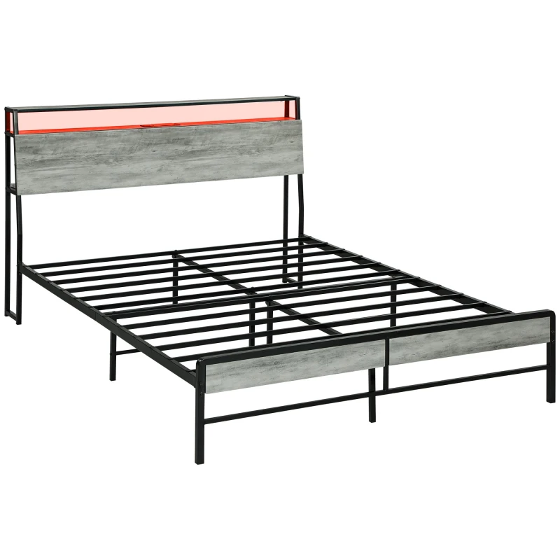 Image of HOMCOM LED Cement Grey Bed Frame with Charging Station - 150 x 200cm TJ Hughes 5061025012251