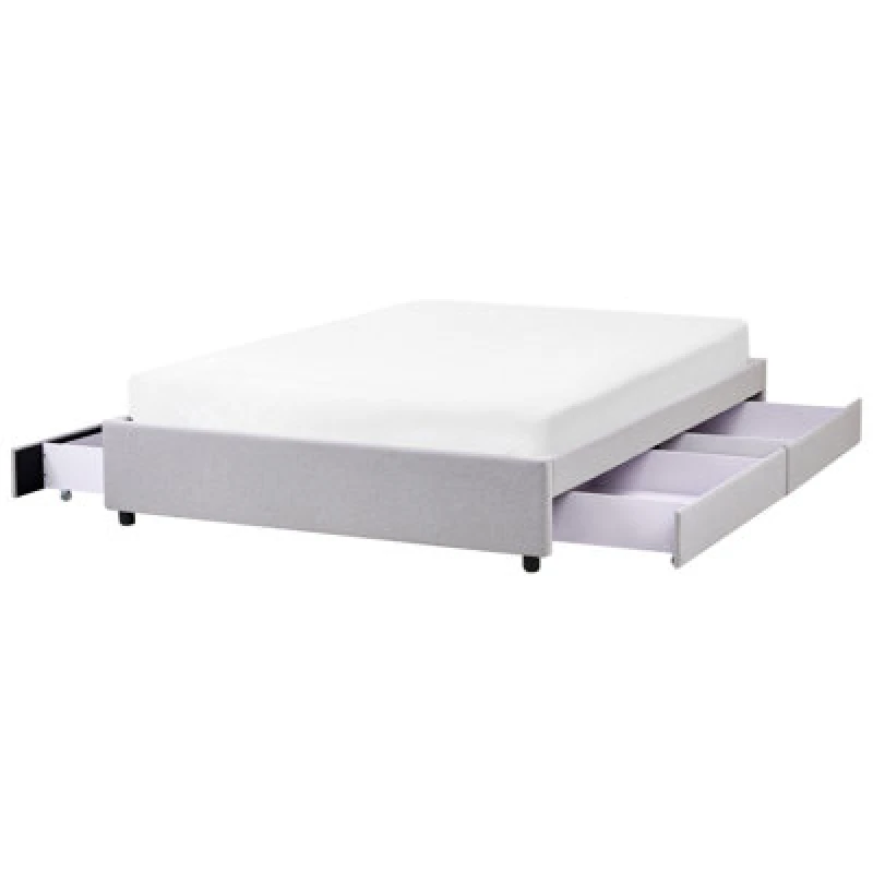 Image of Beliani Bed With Storage Drawers Without Headboard Fabric Prades 140 X 200 Cm (Eu Double) Light Grey