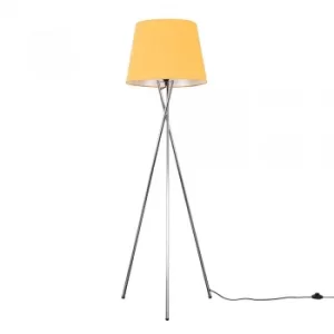 Image of Camden Chrome Tripod Floor Lamp with XL Mustard Aspen Shade