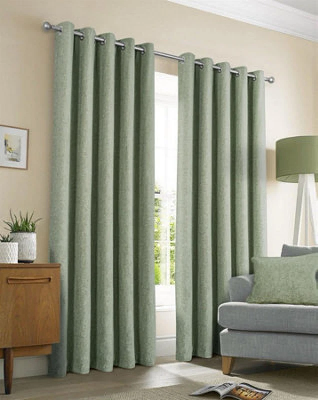 Image of Sundour Amberley Chenille Eyelet Curtains Green