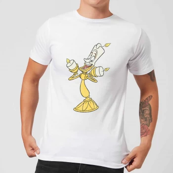Image of Disney Beauty And The Beast Lumiere Distressed Mens T-Shirt - White - XS