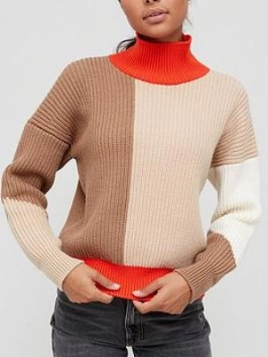 Image of Hugo Boss Wool Colour Block Jumper Beige Multi Size S Women