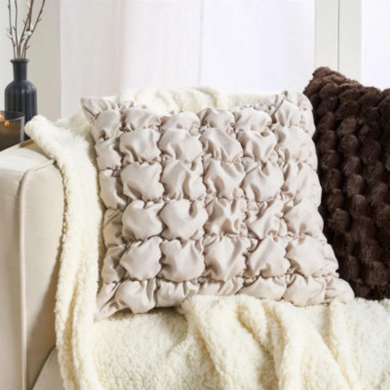 Image of OHS OHS 2 x Filled Seersucker Quilted Square Cushion Covers in Natural Size: 45cm x 45cm Natural 45cm x 45cm Unisex 5027434226115