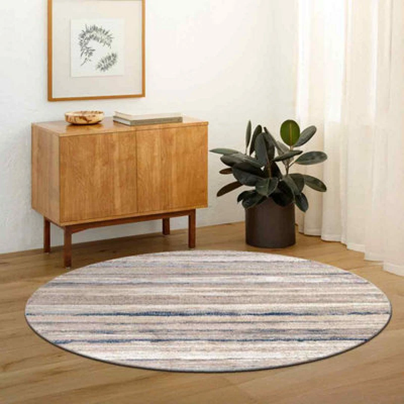 Image of Livabliss Round Scandi Modern Brown Pandora Area Rug 200 X 200 Cm - Easy Care, Non Shedding, Ideal For Living Room & Bedroom