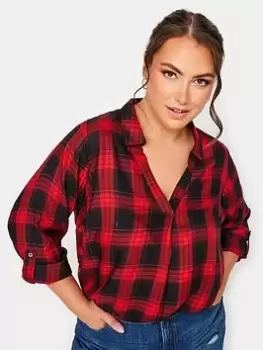 Image of Yours Viscose Overhead Check Shirt Red Check, Red, Size 20, Women