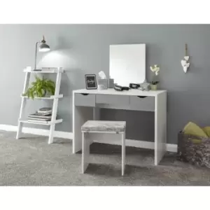 Image of Elizabeth Modern Dressing Table Set with Mirror and Padded Stool - White & Grey