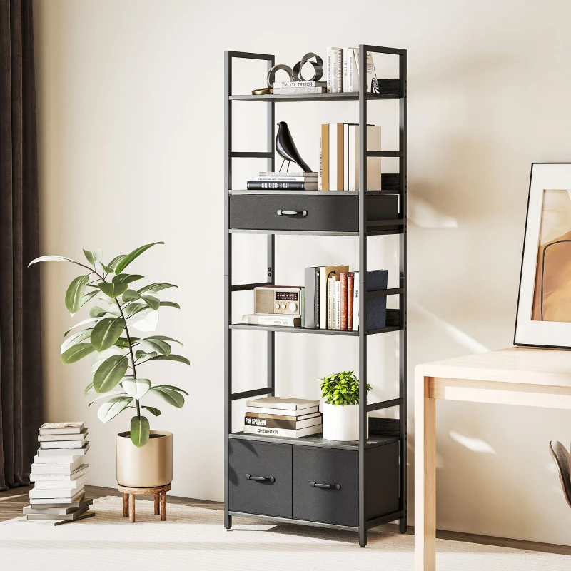 Image of HOMCOM HOMCOM Industrial Bookshelf with 4 Shelves and 3 Fabric Drawers Grey Grey One Size Unisex 5063603074705