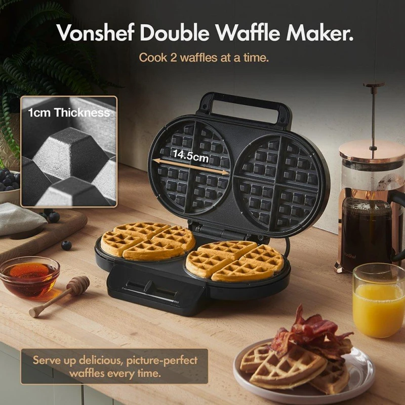 Image of VonShef Dual Round Waffle Maker Black male