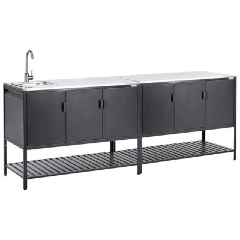 Image of Beliani 2 Piece Outdoor Kitchen Set With Sink Maenza Metal Black 616283