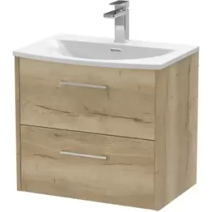 Image of Hudson Reed Juno Wall Hung 2-Drawer Vanity Unit with Basin 4 600mm Wide - Autumn Oak