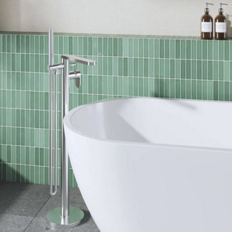 Image of FNX Bathrooms Aurelio Freestanding Bath Shower Mixer With Kit Chrome Contemporary 1 Hole 110mm