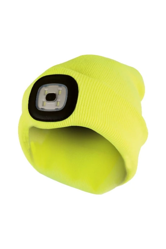 Image of Sock Snob Sock Snob Men & Winter Knit Beanie Hat with LED Light Torch in Yellow Yellow One Size Male 5060597078924