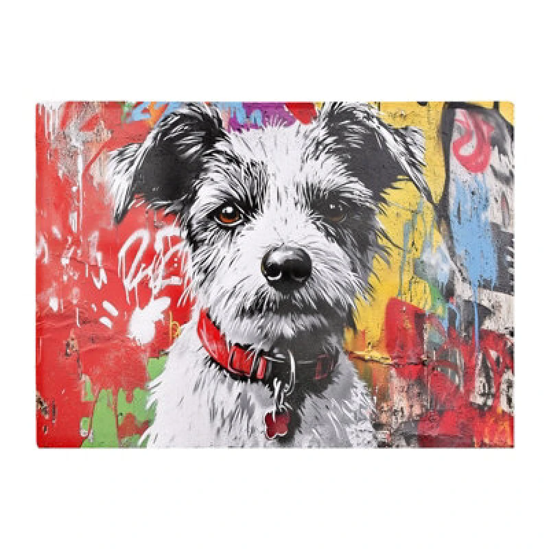 Image of Warren Reed Designer Colourful Terrier Banksy Inspired Chopping Board