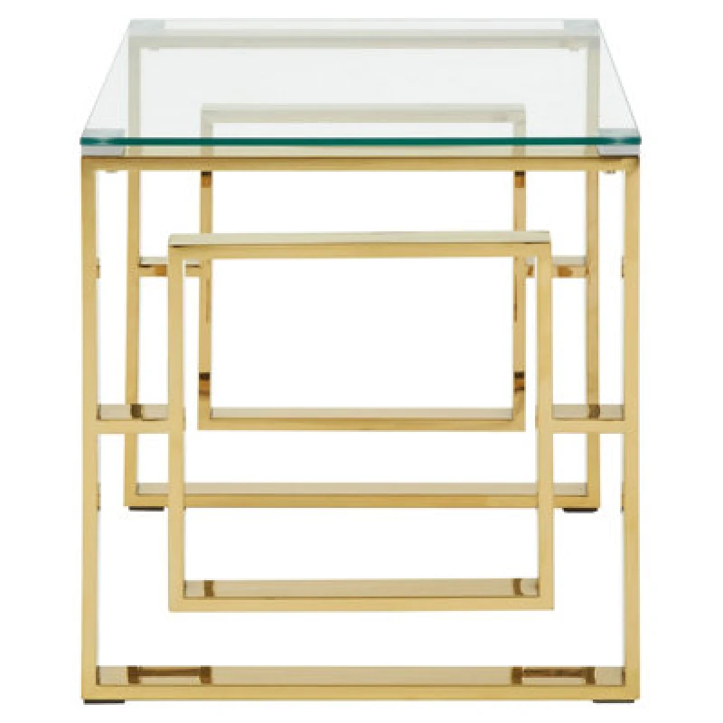 Image of Premier Housewares Minimalist Design Gold Finish Square Legs End Table, Contemporary Wide Side Table, Durable Statement Table Gold