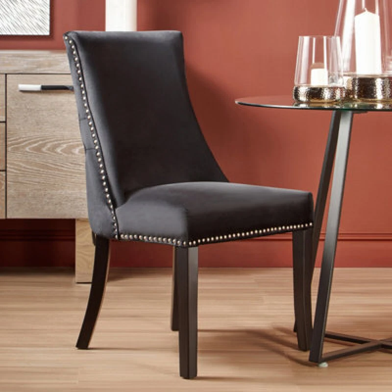 Image of Premier Housewares Velvet Dining Chair, Curved High Back Office Chair, Aesthetic Velvet Accent chair for Living Room Charcoal