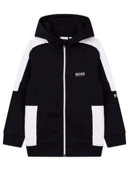 Image of BOSS Boys Hooded Zip Through Top - Black, Size 12 Years