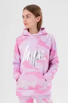 Image of HYPE GIRLS Pink CAMO SCRIPT HOODIE