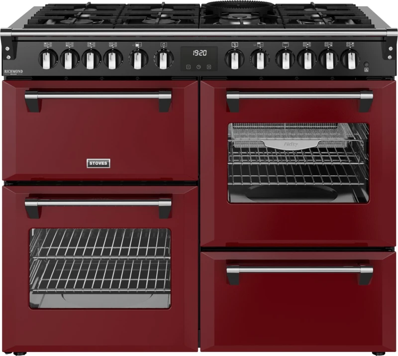 Image of Stoves Richmond Deluxe 110DF 110cm wide Dual Fuel Range Cooker with Gas Hob - Garnet Red - A Rated