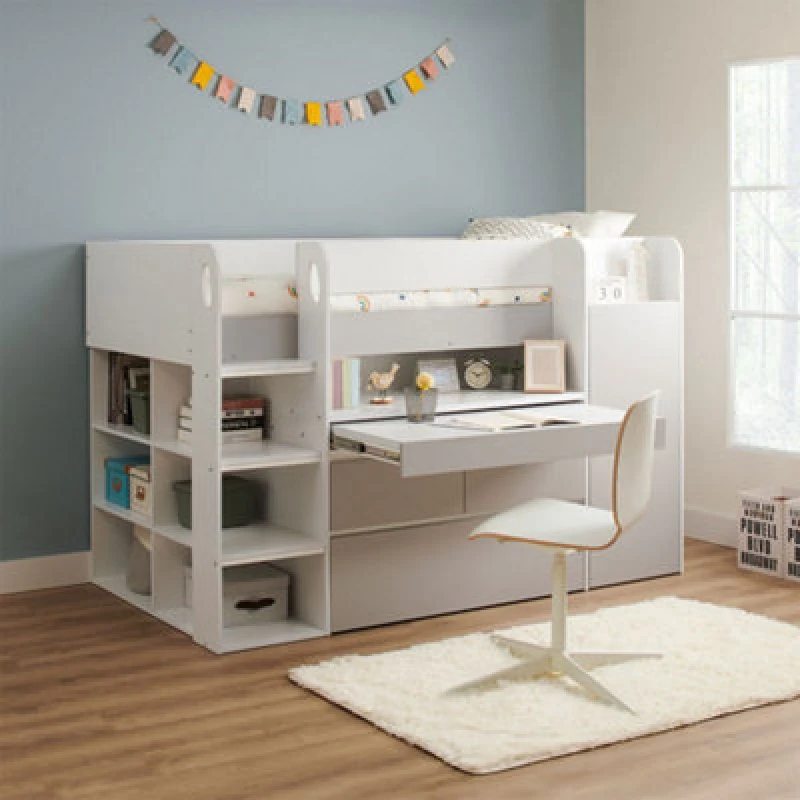 Image of Flair Bailey Kids Cabin Bed With Desk & Storage White & Grey