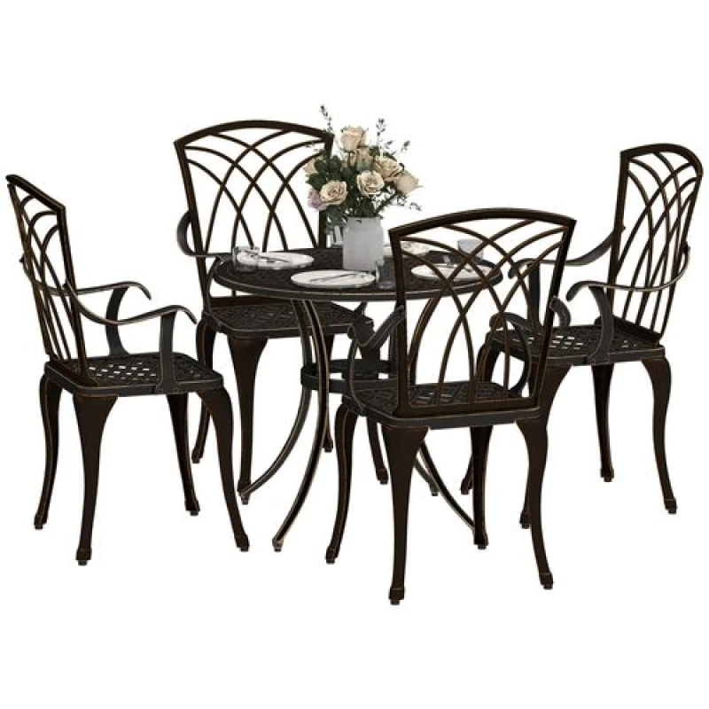 Image of Outsunny 5 PCs Garden Dining Set, Garden Furniture Set, Bronze Tone, Brown 84B-346V00TN