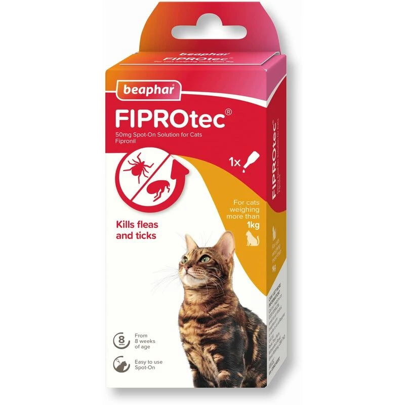 Image of beaphar FIPROtec Flea & Tick Spot-On for Cats (1 Pipette) Clear unisex