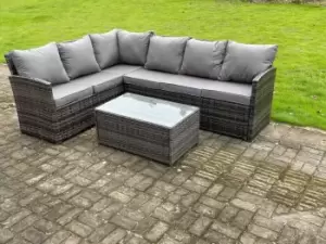 Image of Fimous 6 Seater Dark Grey Rattan Corner Sofa Set with Rectangular Coffee Table