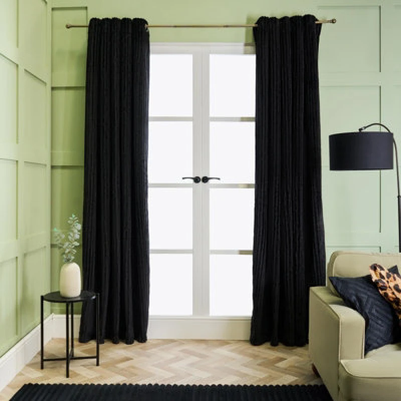 Image of OHS OHS Ribbed Fleece Thermal Curtains Insulated Eyelet Blackout Size: 168cm width x 229cm drop Black 168cm width x 229cm drop Unisex 5027434232062